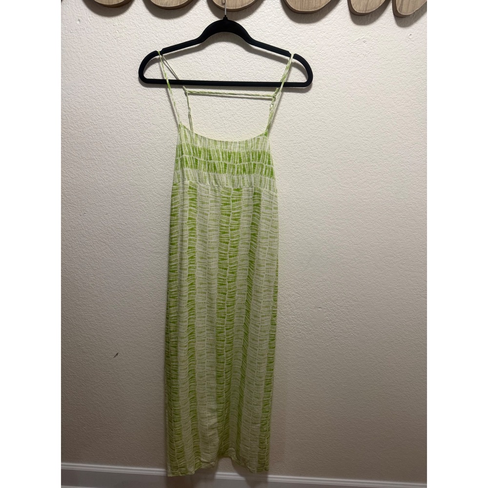 Sage The Label Lime Green White Abstract Print Spaghetti Strap Midi Dress Medium